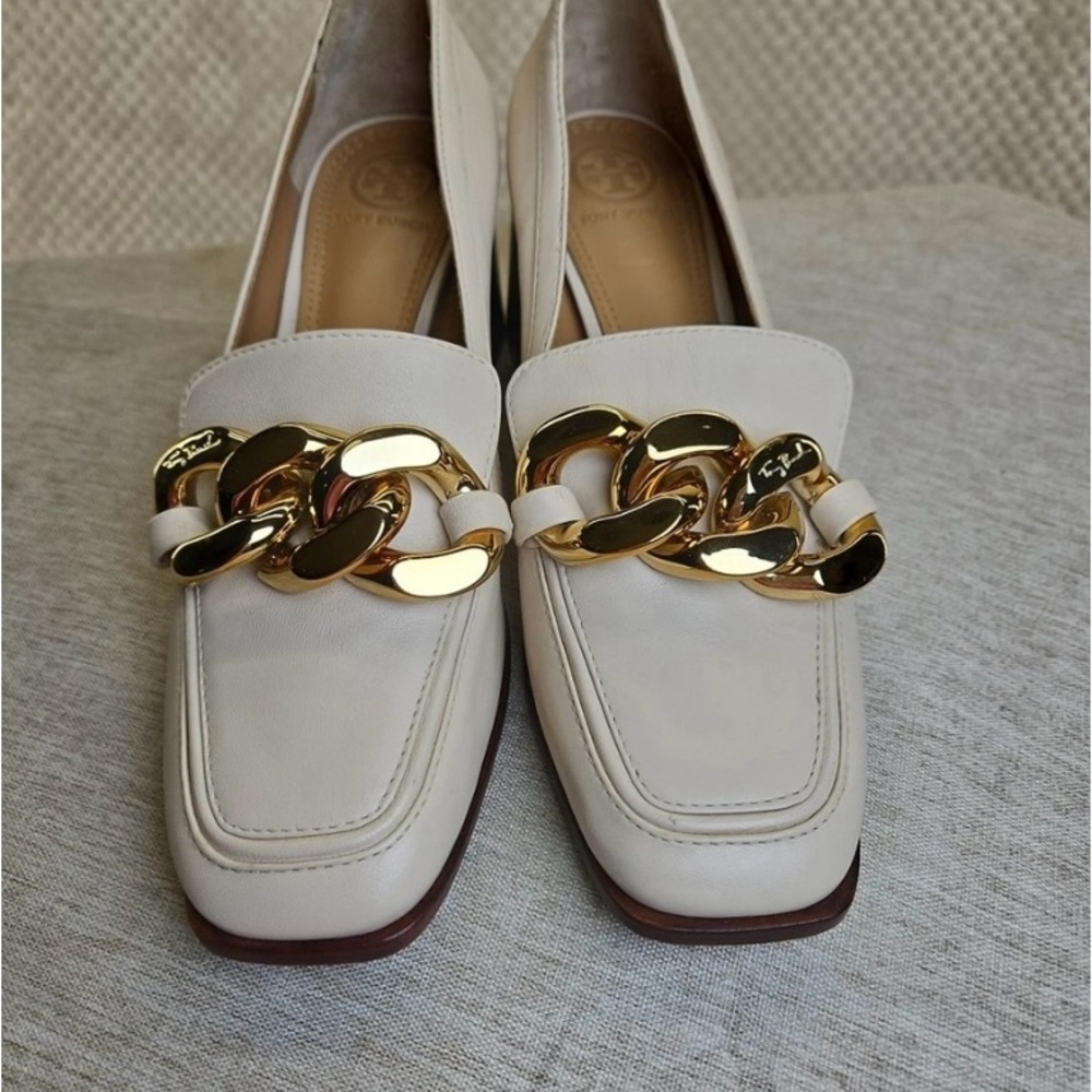 TORY BURCH Womens Adrien Pump Gold Chain Link Off White Leather Size 6 (US) NWOB